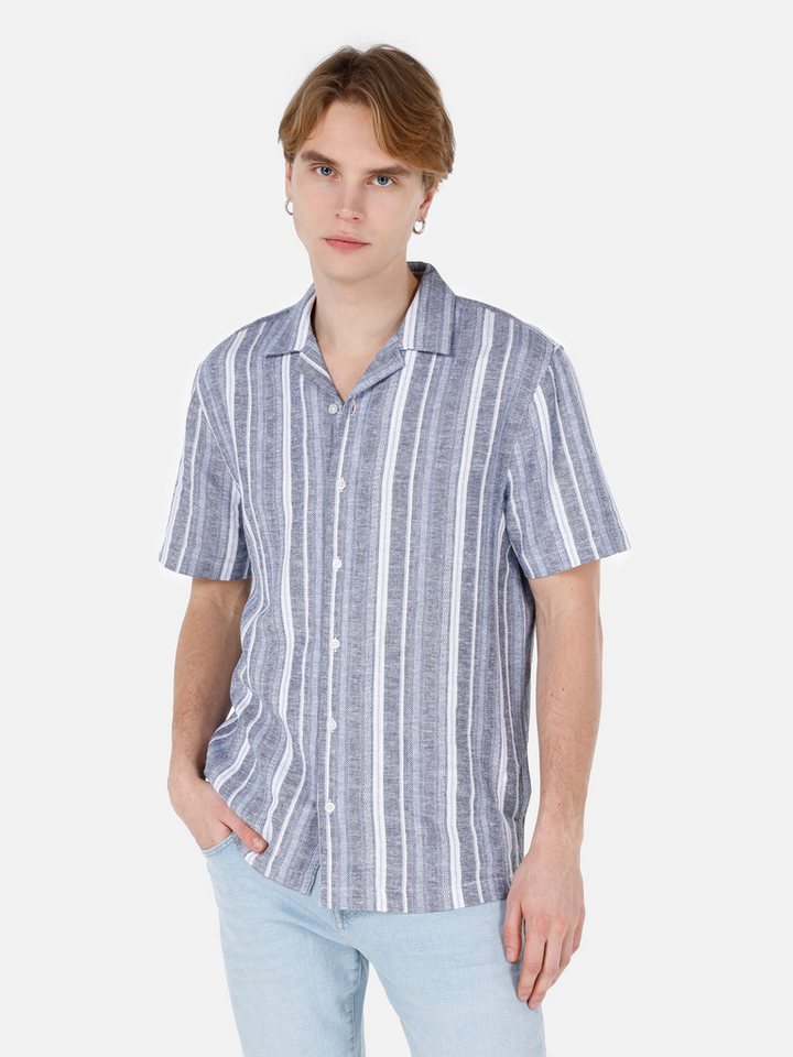 Colins Jeanshemd Colins Regular Fit Shirt Neck Striped Herren Kurzarmhemd von Colins