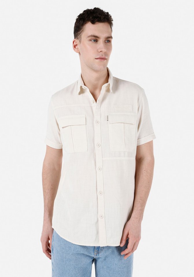 Colins Jeanshemd Colins Regular Fit Shirt Neck Unifarbenes Herren Kurzarmhemd von Colins