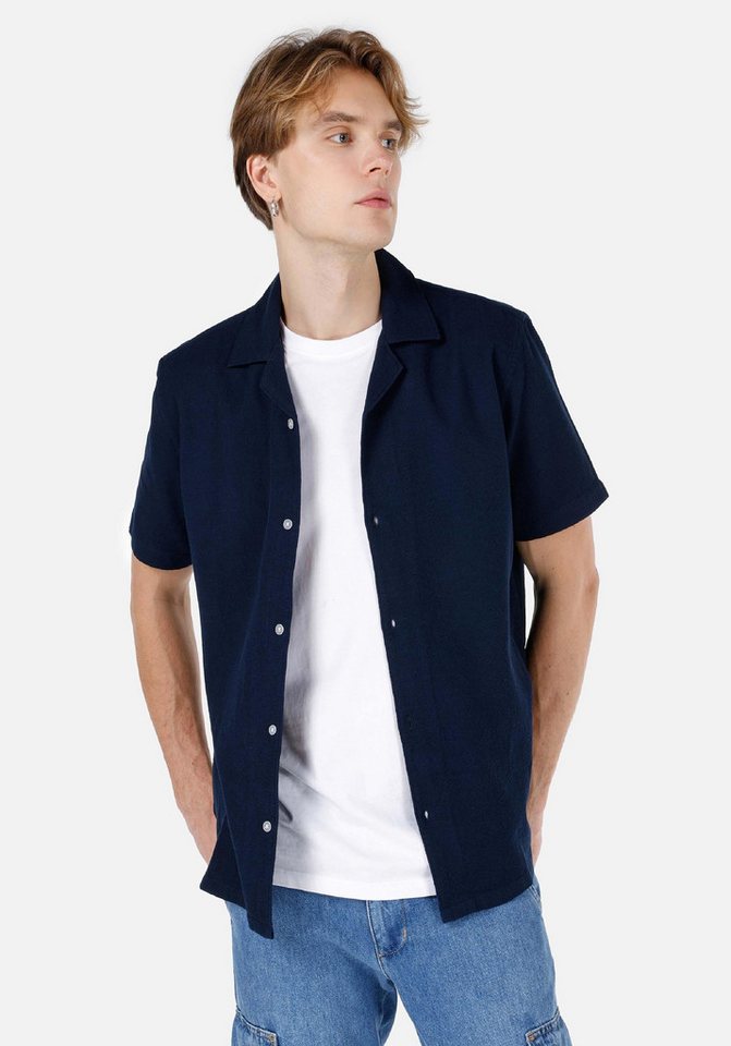 Colins Jeanshemd Colins Regular Fit Shirt Neck Unifarbenes Herren Kurzarmhemd von Colins