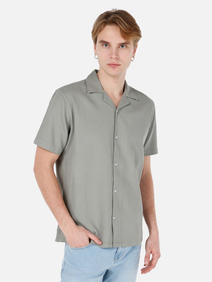 Colins Jeanshemd Colins Regular Fit Shirt Neck Unifarbenes Herren Kurzarmhemd von Colins