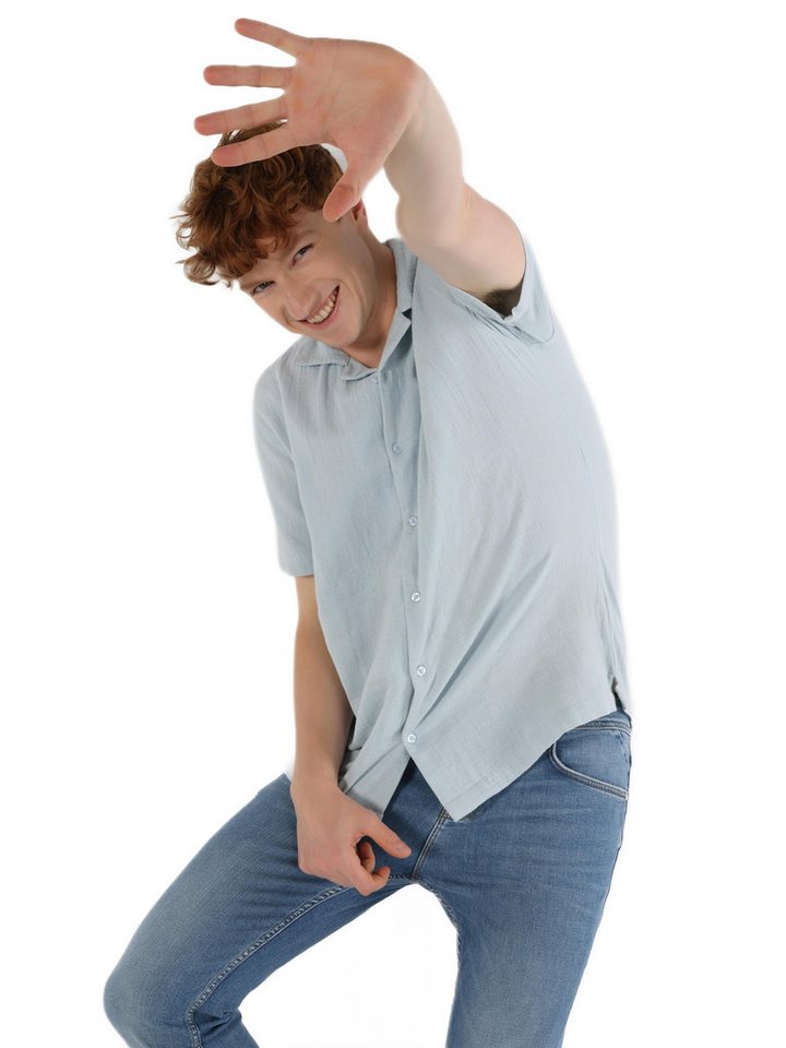 Colins Jeanshemd Colins Regular Fit Shirt Neck Unifarbenes Herren Kurzarmhemd von Colins