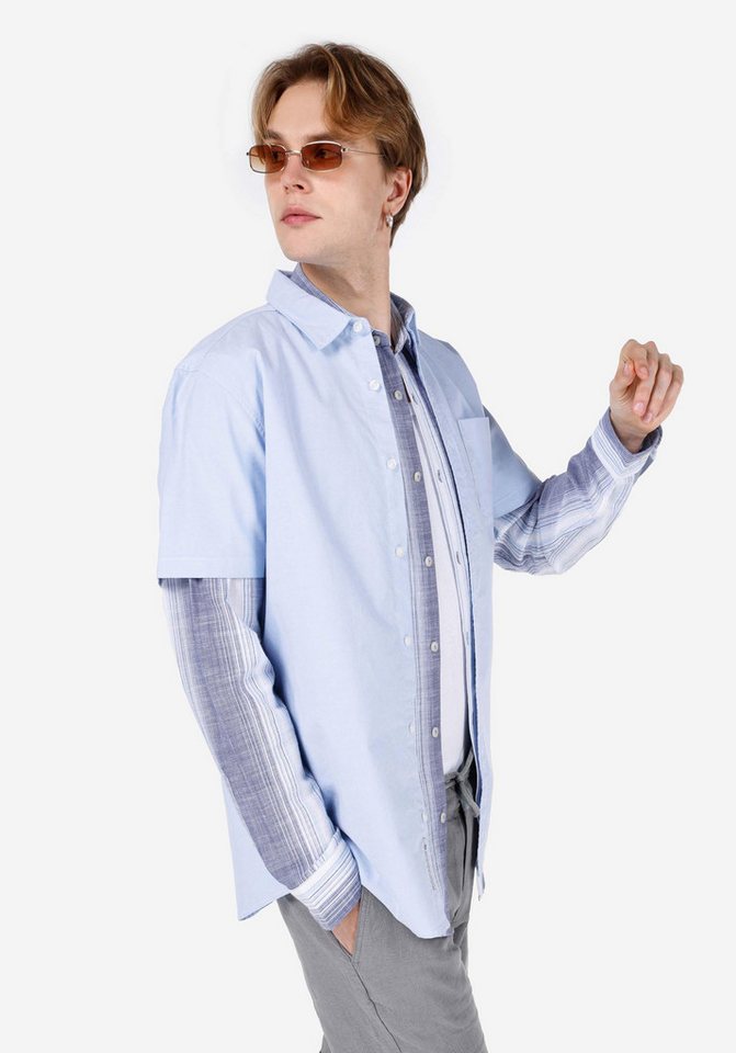 Colins Jeanshemd Colins Regular Fit Shirt Neck Unifarbenes Herren Kurzarmhemd von Colins