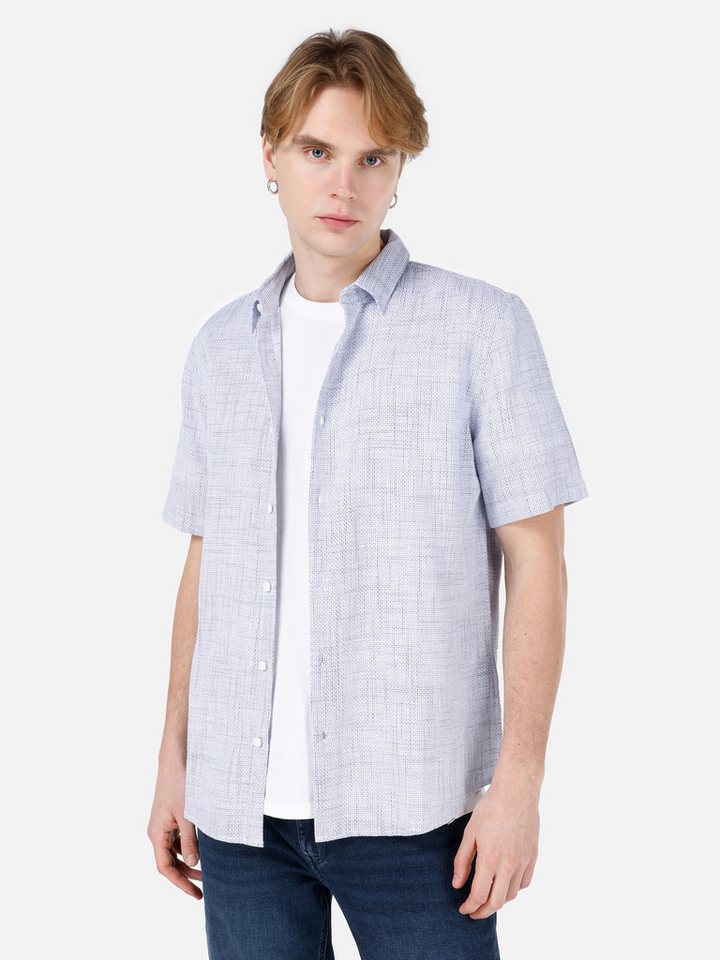 Colins Jeanshemd Colins Regular Fit Shirt Neck Unifarbenes Herren Kurzarmhemd von Colins