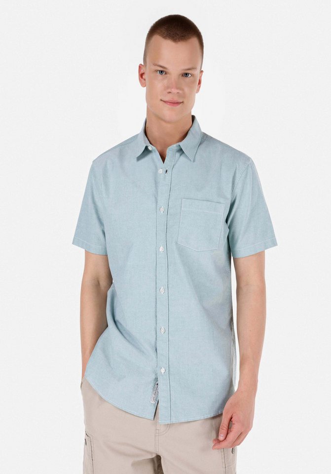 Colins Jeanshemd Colins Regular Fit Shirt Neck Unifarbenes Herren Kurzarmhemd von Colins