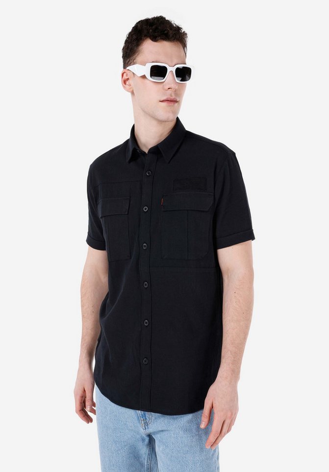 Colins Jeanshemd Colins Regular Fit Shirt Neck Unifarbenes Herren Kurzarmhemd von Colins