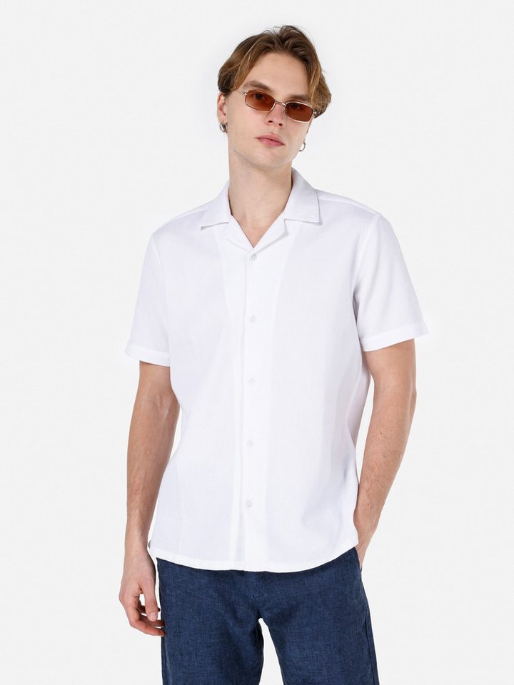 Colins Jeanshemd Colins Regular Fit Shirt Neck Unifarbenes Herren Kurzarmhemd von Colins