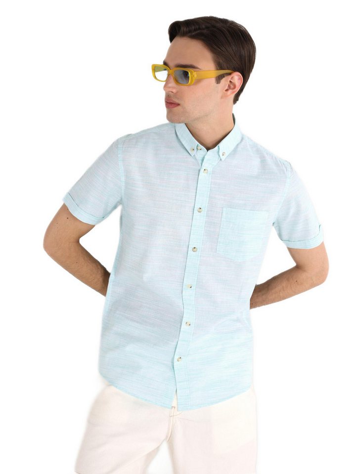Colins Jeanshemd Colins Slim Fit Shirt Neck Unifarbenes Herren Kurzarmhemd von Colins