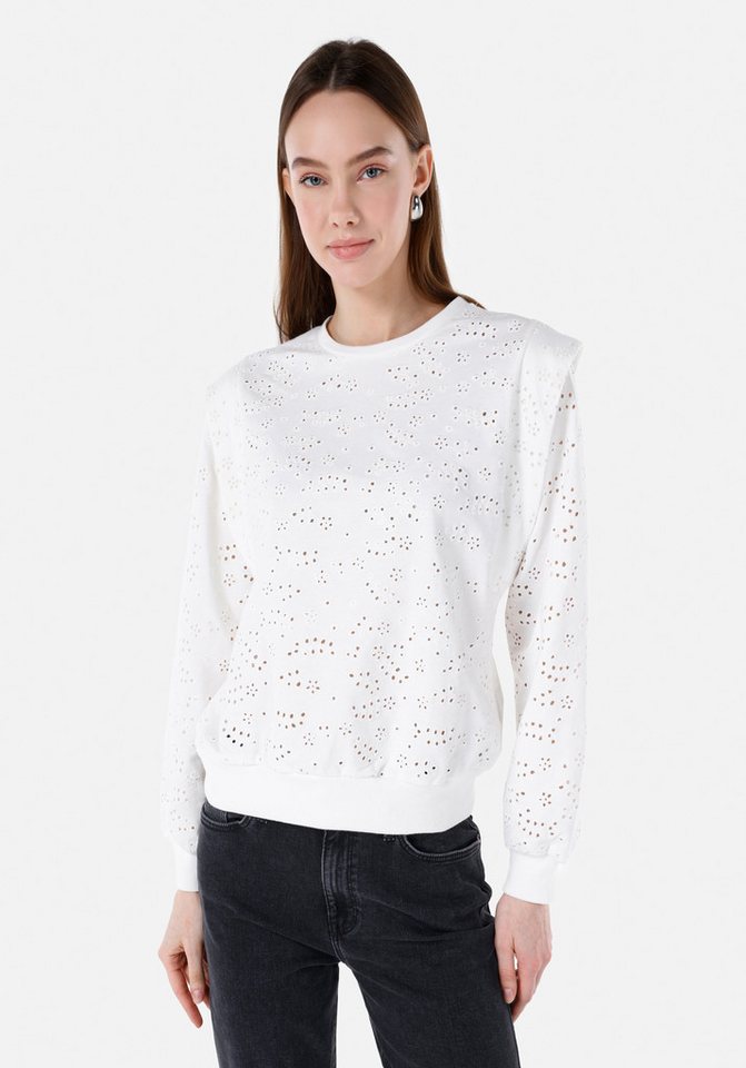 Colins Kapuzenpullover Colins Regular Fit Damen-Sweatshirt mit Rundhalsausschnitt und Sticker Colins Kapuzenpullover Colins Regular Fit Damen-Sweatshirt mit Rundhalsausschnitt und Sticker von Colins