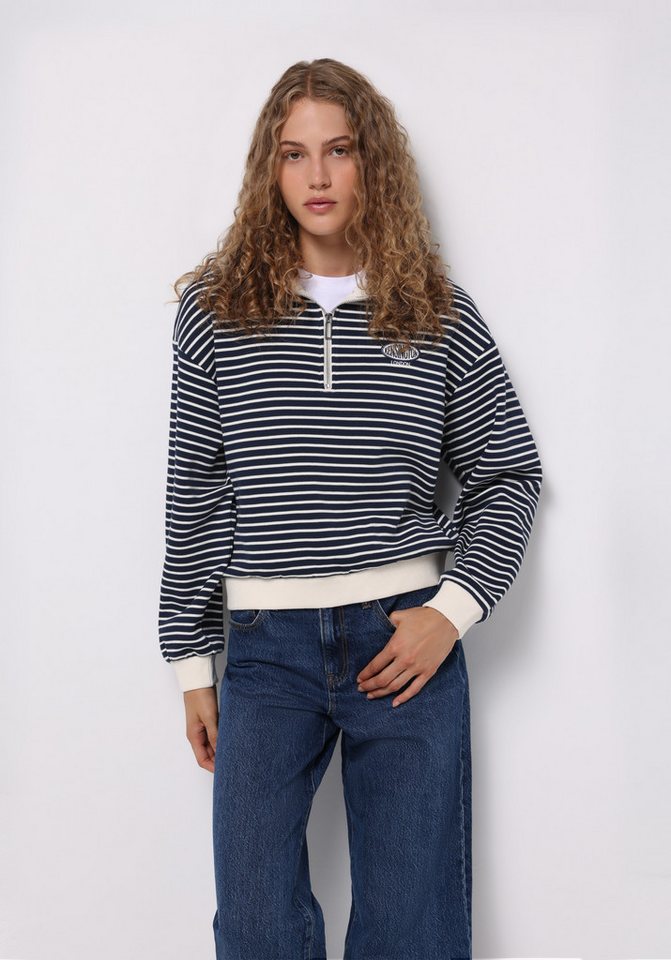 Colins Kapuzenpullover Colins Regular Fit Polokragen Gestreiftes Damen Sweatshirt von Colins