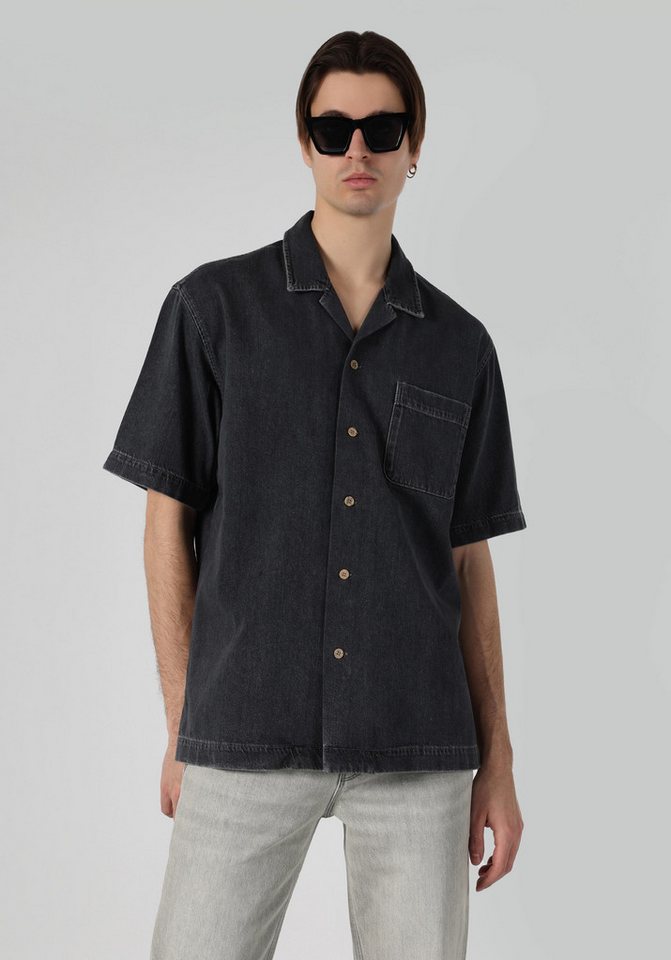 Colins Karohemd Colins Oversize Fit Klassischer Kragen Herren Grau Kurzarmhemd von Colins