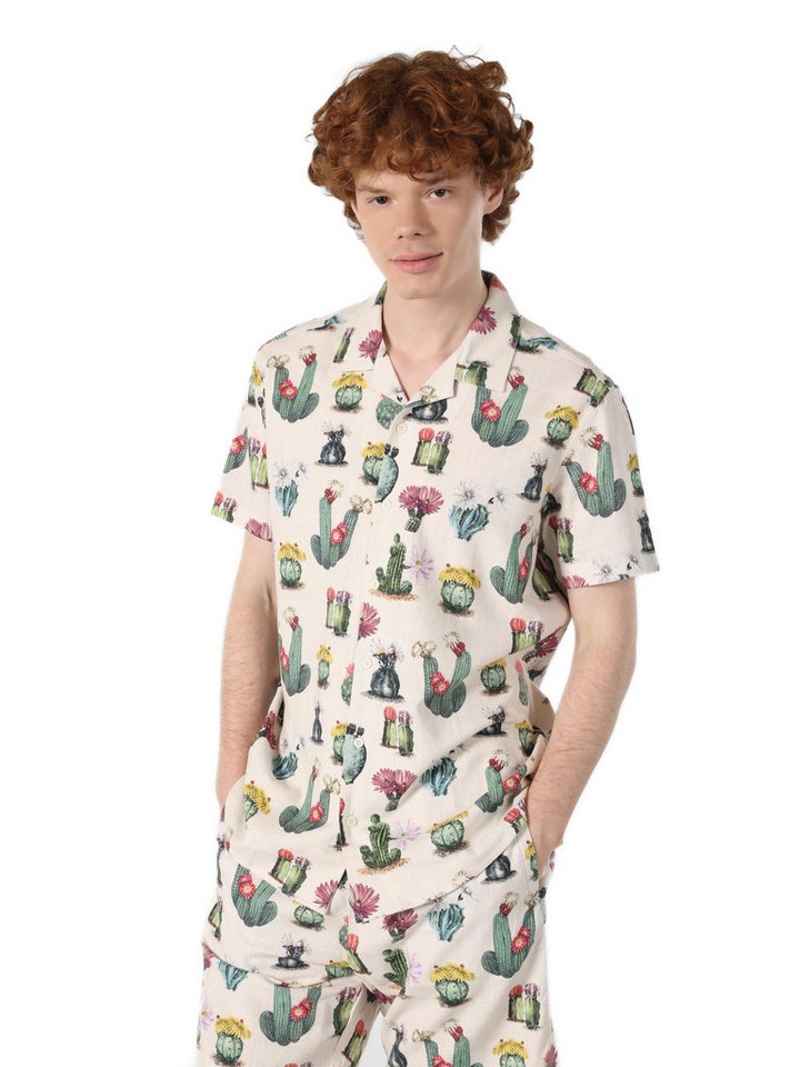 Colins Karohemd Colins Regular Fit Shirt Neck Printed Herren Kurzarmhemd von Colins