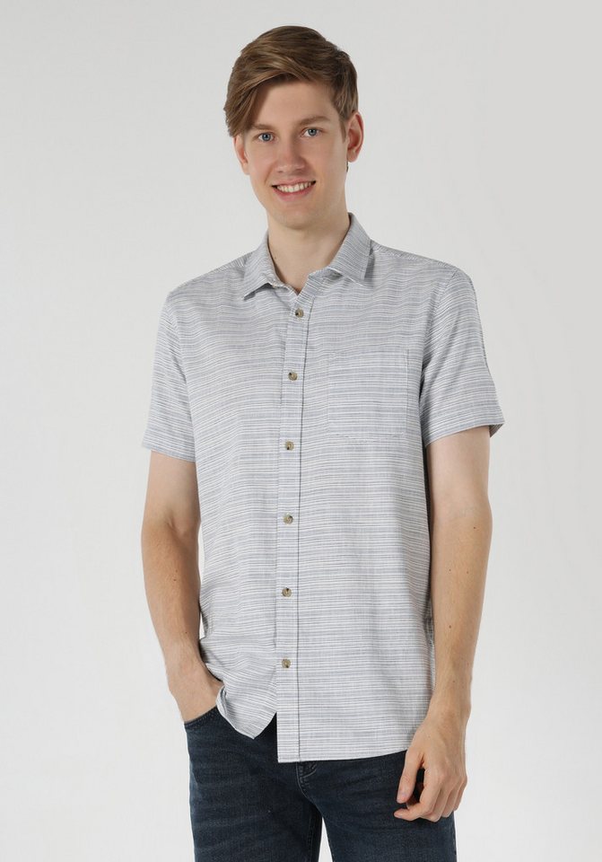 Colins Karohemd Colins Regular Fit Shirt Neck Striped Herren Blau Kurzarmhemd von Colins