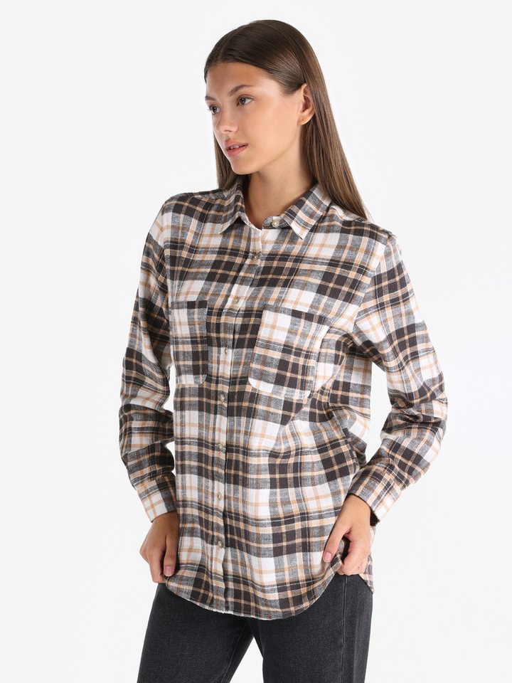 Colins Langarmhemd Colins Regular Fit Shirt Neck Plaid Damen Langarmshirt von Colins