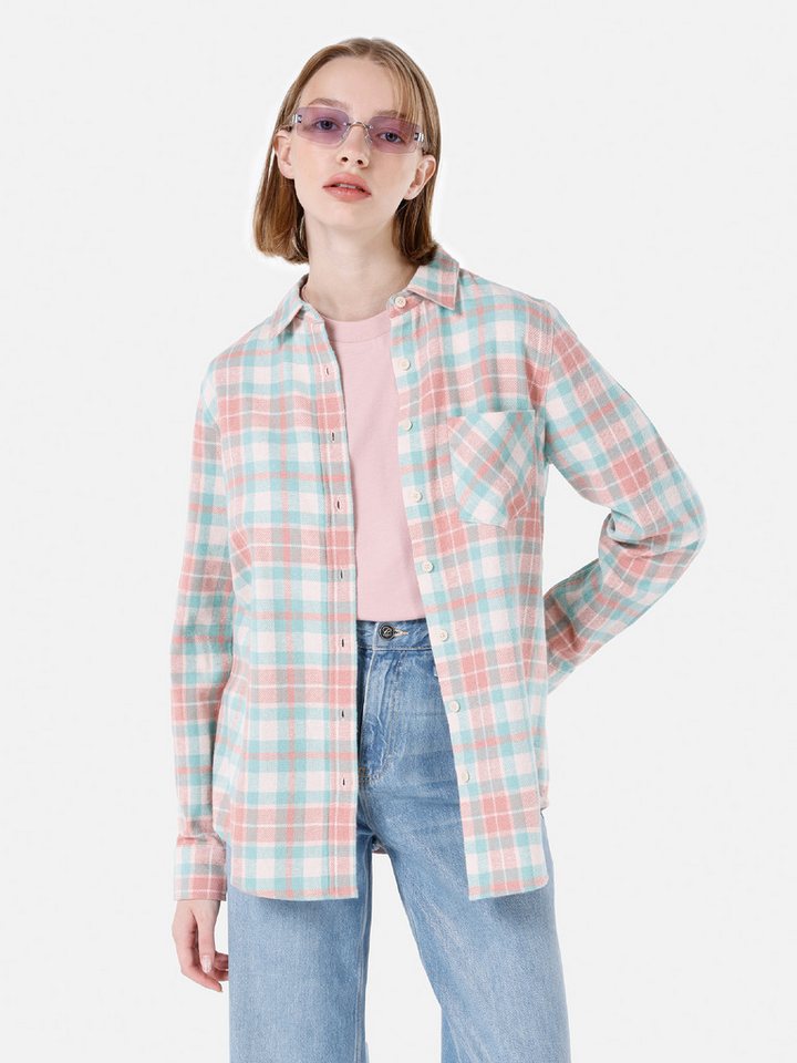 Colins Langarmhemd Colins Regular Fit Shirt Neck Plaid Damen Langarmshirt von Colins