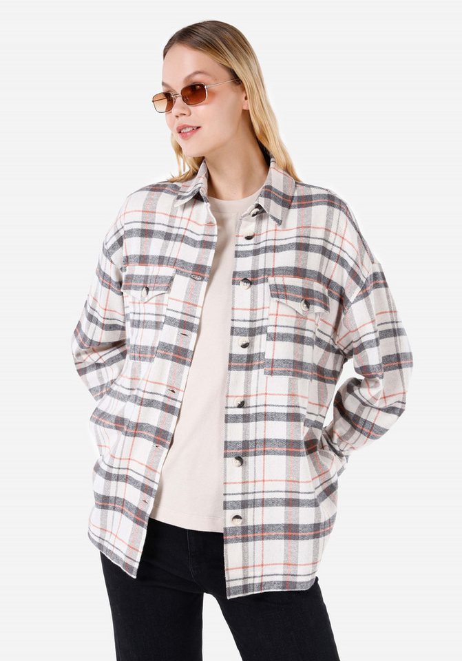 Colins Langarmhemd Colins Regular Fit Shirt Neck Plaid Damen Langarmshirt von Colins