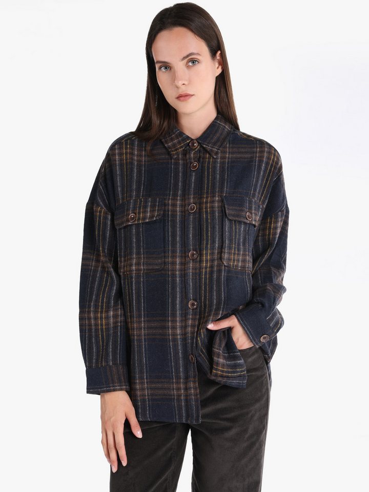 Colins Langarmhemd Colins Relaxed Fit Shirt Neck Plaid Damen Langarmshirt von Colins
