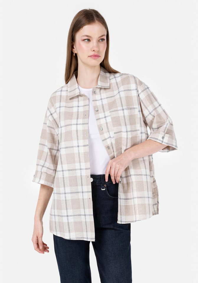 Colins Langarmhemd Colins Relaxed Fit Shirt Neck Plaid Damen Roll-Up Shirt von Colins