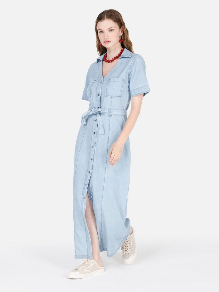 Colins Midikleid Colins Slim Fit Unifarbenes Kurzarmkleid für Damen von Colins