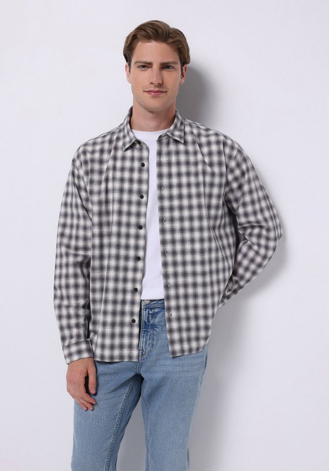 Colins Seamless Shirt Colins Boxy Fit Shirt Neck Checkered Herren Grau Langarmhemd von Colins