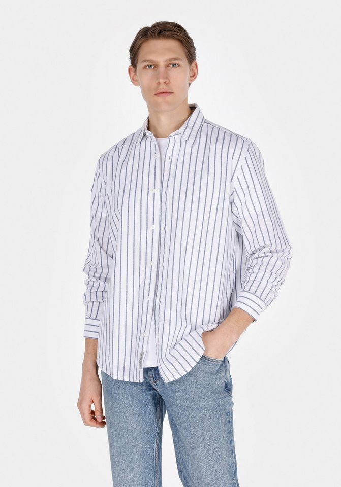 Colins Seamless Shirt Colins Regular Fit Hemdkragen Gestreiftes Herren Leinen-Mix Marineblau von Colins