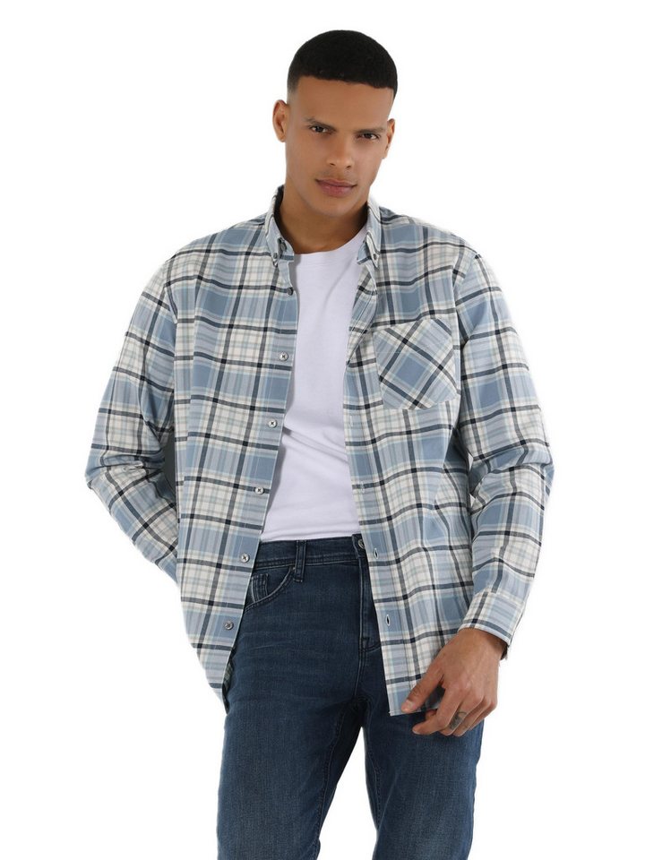 Colins Seamless Shirt Colins Regular Fit Hemdkragen Karo Herren Blau Langarmhemd von Colins