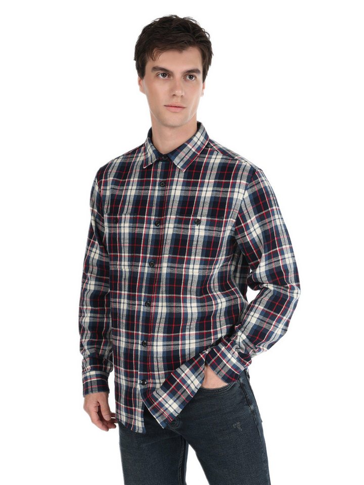 Colins Seamless Shirt Colins Regular Fit Hemdkragen Karo Herren Blau Langarmhemd von Colins