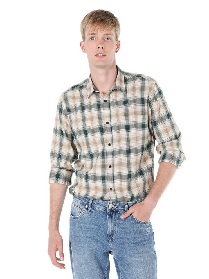 Colins Seamless Shirt Colins Regular Fit Hemdkragen Karomuster Herren Grün Langarmhemd von Colins