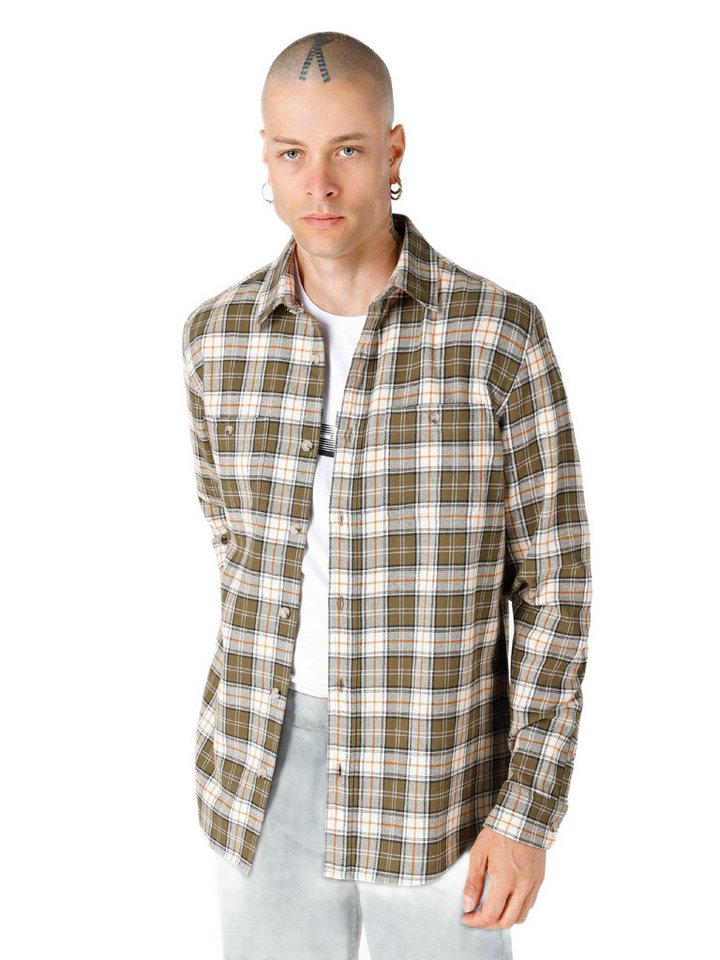 Colins Seamless Shirt Colins Regular Fit Hemdkragen Karomuster Herren Grün Langarmhemd von Colins