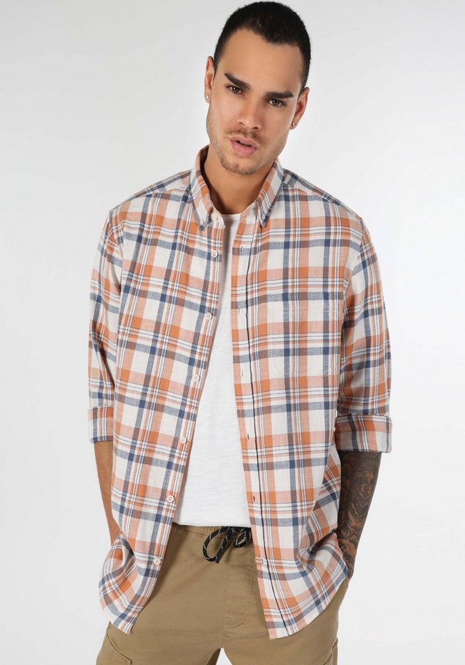 Colins Seamless Shirt Colins Regular Fit Hemdkragen Karomuster Herren Orange Langarmhemd von Colins