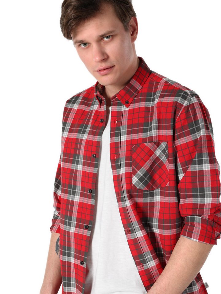 Colins Seamless Shirt Colins Regular Fit Hemdkragen Karomuster Herren Rot Langarmhemd von Colins
