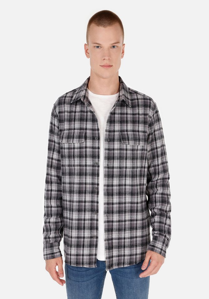 Colins Seamless Shirt Colins Regular Fit Shirt Neck Plaid Herren Grau Langarmhemd von Colins