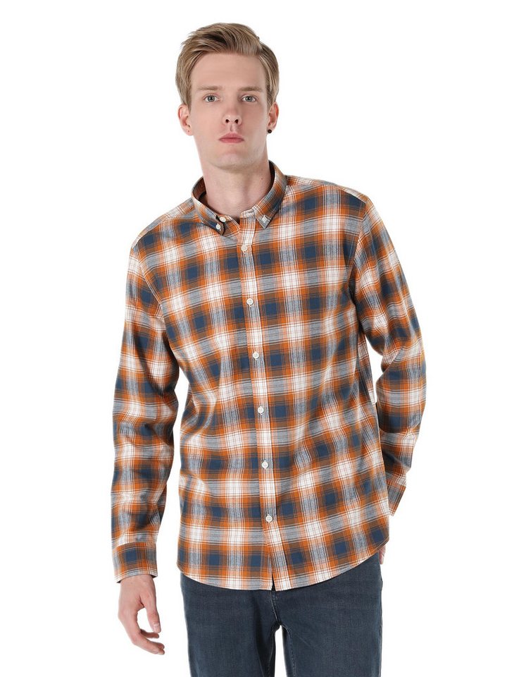 Colins Seamless Shirt Colins Regular Fit Shirt Neck Plaid Herren Sari Langarmhemd von Colins