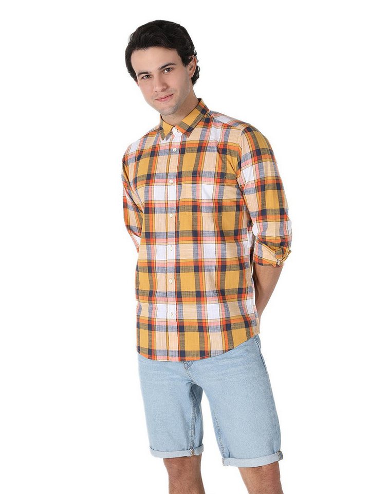 Colins Seamless Shirt Colins Regular Fit Shirt Neck Plaid Herren Sari Langarmhemd von Colins