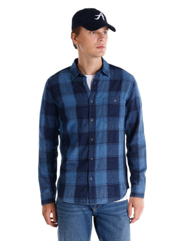 Colins Seamless Shirt Colins Slim Fit Hemdkragen Kariert Herren Blau Langarmhemd von Colins