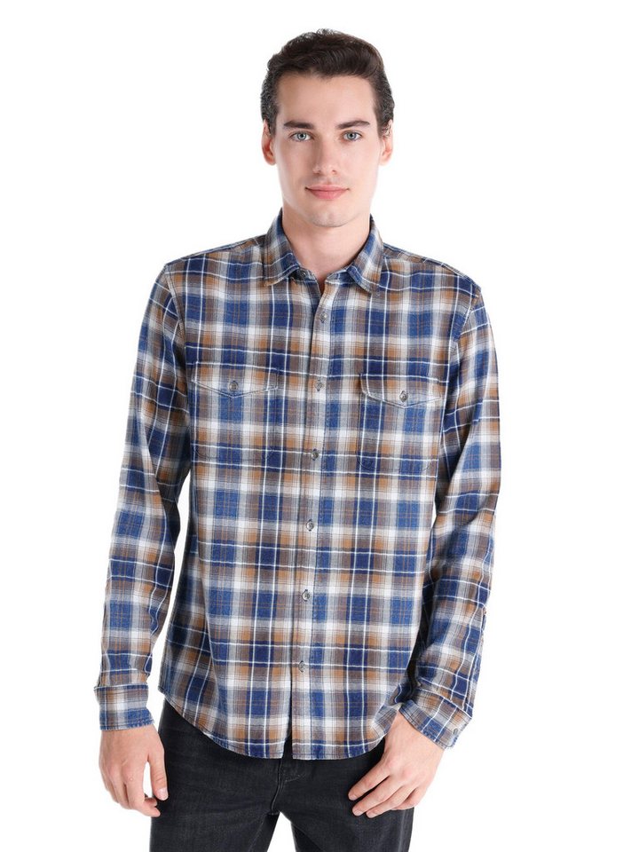 Colins Seamless Shirt Colins Slim Fit Hemdkragen Karo Herren Blau Langarmhemd von Colins