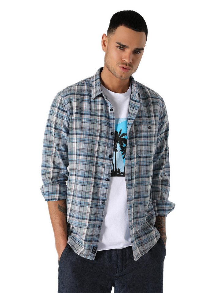 Colins Seamless Shirt Colins Slim Fit Hemdkragen Karo Herren Blau Langarmhemd von Colins