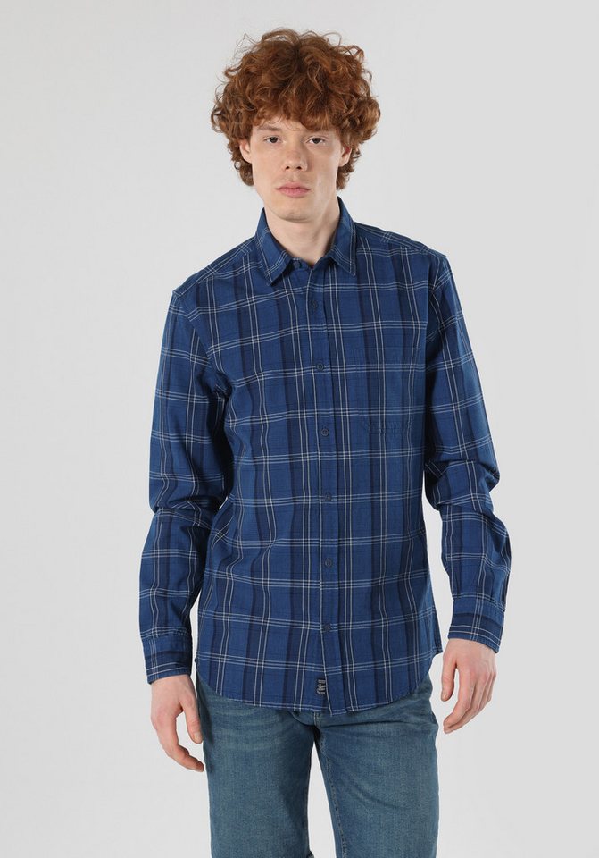 Colins Seamless Shirt Colins Slim Fit Hemdkragen Karo Herren Blau Langarmhemd von Colins