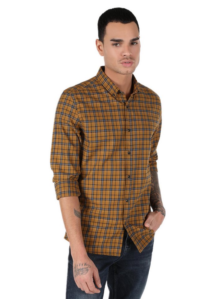 Colins Seamless Shirt Colins Slim Fit Shirt Neck Plaid Herren Gelb Langarmhemd von Colins
