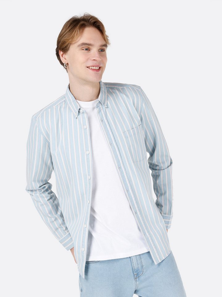 Colins Seamless Shirt Colins Slim Fit Shirt Neck Striped Herren Blau Langarmhemd von Colins