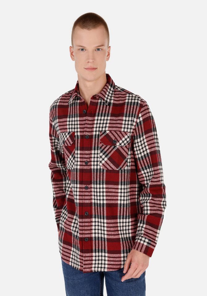 Colins Shirtkleid Colins Comfort Fit Shirt Neck Plaid Herren Langarmhemd von Colins