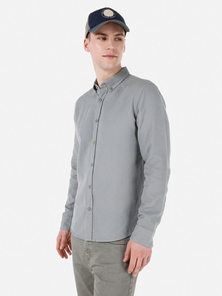 Colins Shirtkleid Colins Slim Fit Shirt Neck Unifarbenes Herren Langarmhemd von Colins