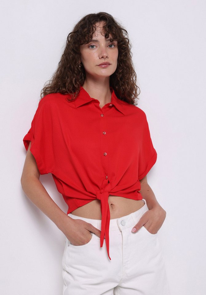 Colins Stillshirt Colins Regular Fit Shirt Neck Plain Damen Rot Kurzarmhemd von Colins