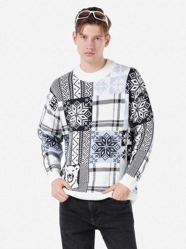 Colins Streifenpullover Colins Comfort Fit Rundhals-Jacquard-Herrenpullover von Colins