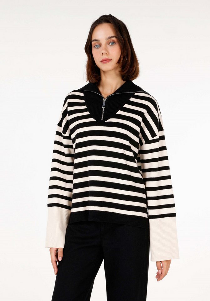 Colins Streifenpullover Colins Regular Fit Damenpullover mit Reißverschluss von Colins