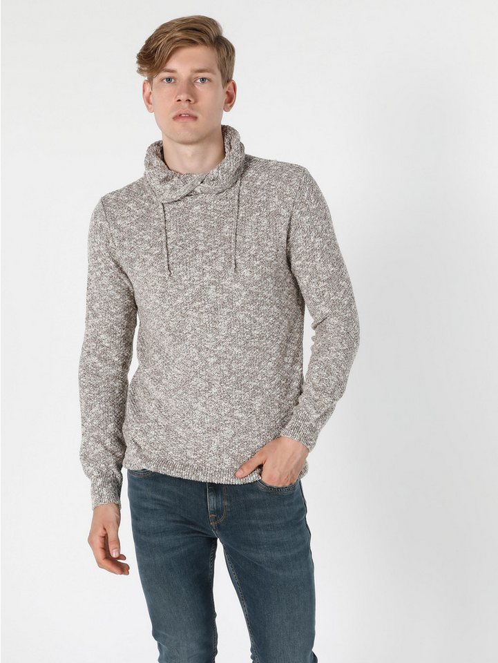 Colins Streifenpullover Colins Regular Fit Herrenpullover in Grau mit Stehkragen von Colins