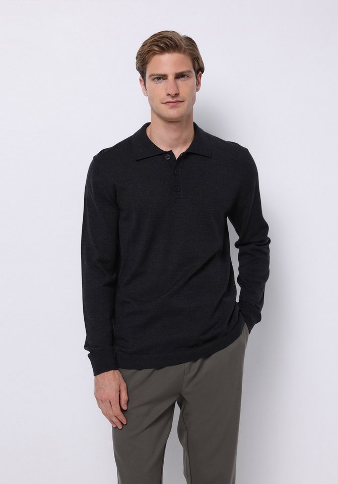 Colins Streifenpullover Colins Regular Fit Polokragen Jacquard Herren Anthrazit Pullover von Colins