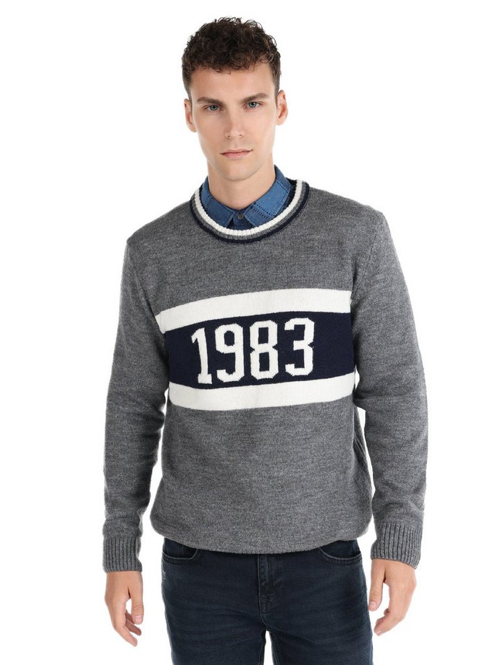 Colins Streifenpullover Colins Regular Fit Rundhals-Jacquard-Herrenpullover in Grau von Colins