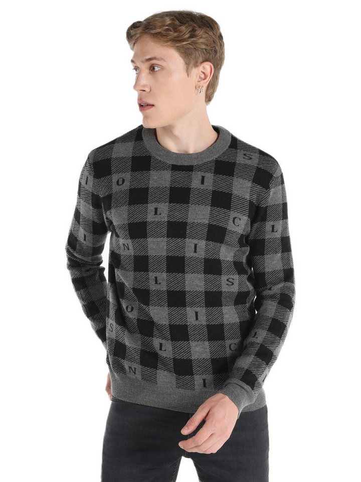 Colins Streifenpullover Colins Regular Fit Rundhals-Jacquard-Herrenpullover in Grau von Colins