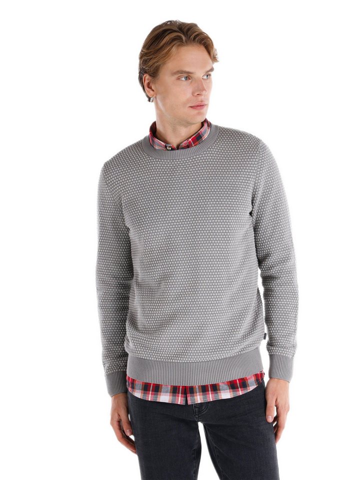 Colins Streifenpullover Colins Regular Fit Rundhals-Jacquard-Pullover für Herren in Anthrazit von Colins