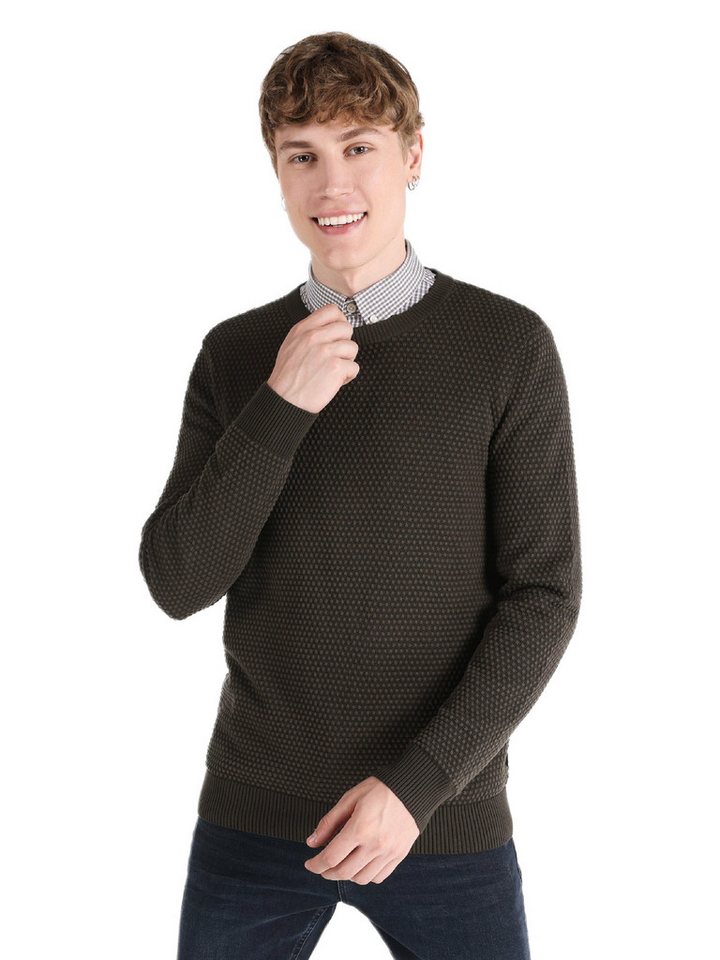 Colins Streifenpullover Colins Regular Fit Rundhals-Jacquard-Pullover für Herren in Anthrazit von Colins